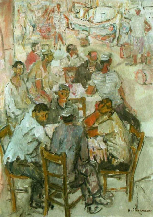I giocatori nel porto, sd 1947-’54, olio su tela cm 70x49,5, esposta Asta n° 7, Vincent, Napoli